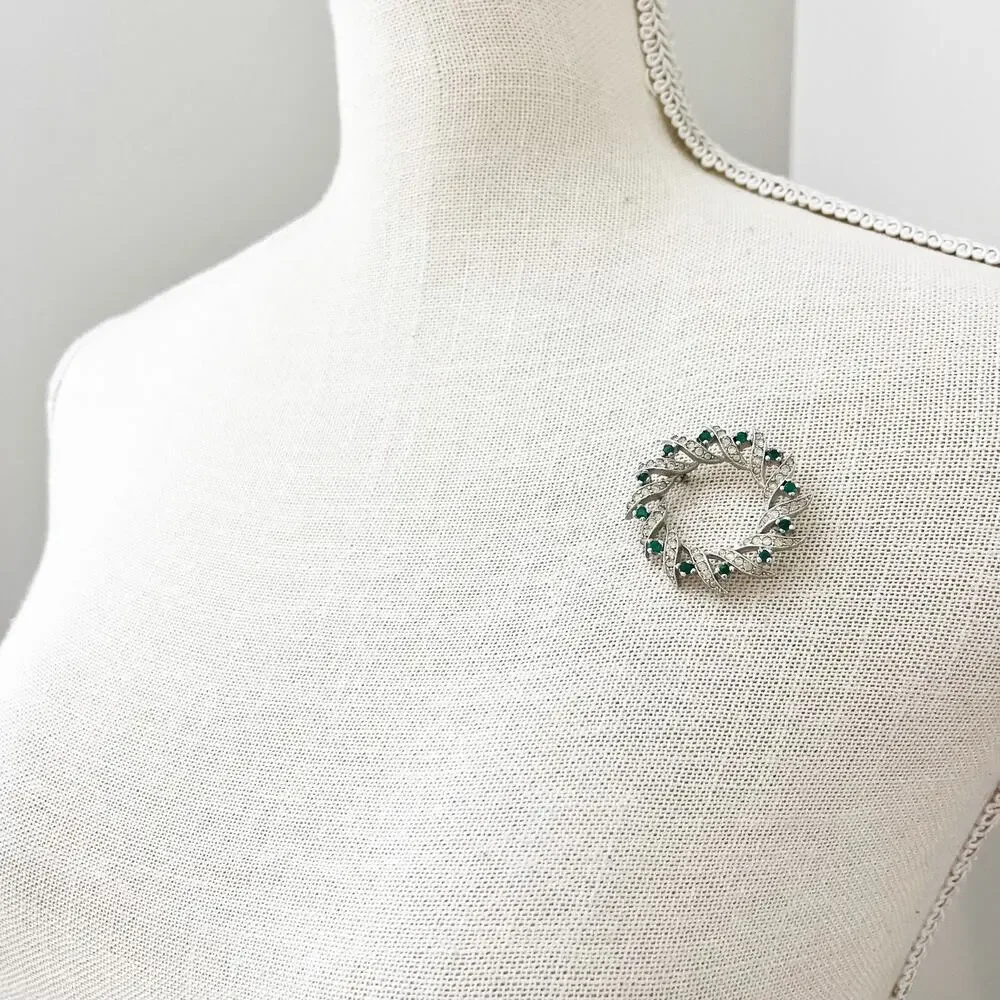 Panetta Vintage Emerald Green Crystal Wreath Brooch